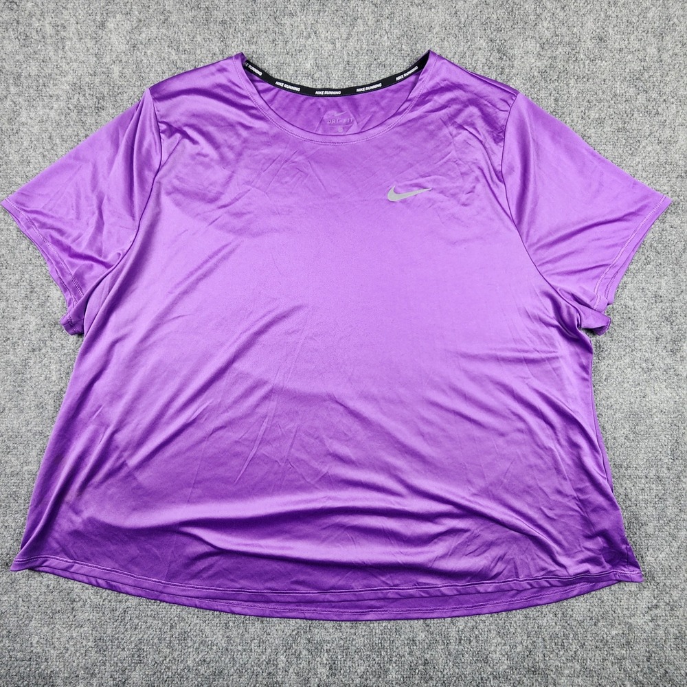 Nike Running Dri-FIT Shirt Womens 2X Purple Short Sleeve Reflective Swoosh Top